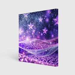 Холст квадратный Абстрактные звезды в фиолетовых искрах, цвет: 3D-принт