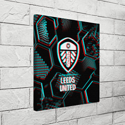 Холст квадратный Leeds United FC в стиле glitch на темном фоне, цвет: 3D-принт — фото 2