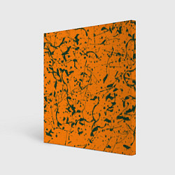 Холст квадратный Оранжевый с брызгами зеленой краски, цвет: 3D-принт