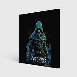 Холст квадратный Assassins creed персонаж нарисован на черном, цвет: 3D-принт