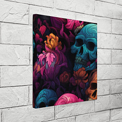 Холст квадратный Яркие цветы с черепами, цвет: 3D-принт — фото 2