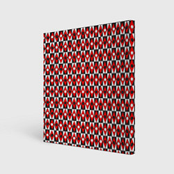 Холст квадратный Чёрно-белые ромбы и круги на красном фоне, цвет: 3D-принт