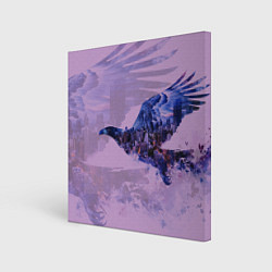 Холст квадратный Летящий орел и ночной город двойная экспозиция, цвет: 3D-принт