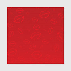 Холст квадратный Паттерн алый контур губ на красном - lips red, цвет: 3D-принт — фото 2