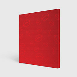 Картина квадратная Паттерн алый контур губ на красном - lips red