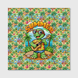 Холст квадратный Черепаха с гитарой на острове, цвет: 3D-принт — фото 2