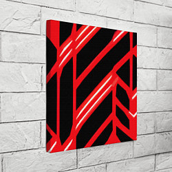 Холст квадратный Чёрно-белые полосы на красном фоне, цвет: 3D-принт — фото 2