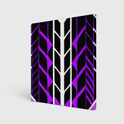 Холст квадратный Бело-фиолетовые линии на чёрном фоне, цвет: 3D-принт