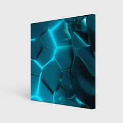 Холст квадратный Неоновые холодные голубые плиты в разломе, цвет: 3D-принт