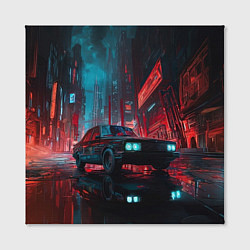 Холст квадратный Автомобиль в неоновом городе, цвет: 3D-принт — фото 2