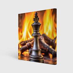Холст квадратный Шахматы - король на фоне огня, цвет: 3D-принт