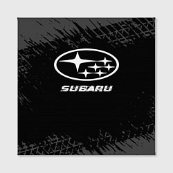 Холст квадратный Subaru speed на темном фоне со следами шин, цвет: 3D-принт — фото 2