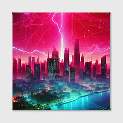 Холст квадратный Неоновая гроза в мегаполисе - удар молнии, цвет: 3D-принт — фото 2