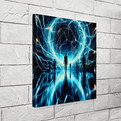 Холст квадратный Человек и неоновая планета - нейроарт, цвет: 3D-принт — фото 2