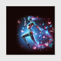 Холст квадратный Cyber girl and butterflies - neon glow fantasy, цвет: 3D-принт — фото 2