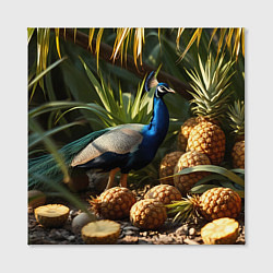 Холст квадратный Павлин стоящий рядом с ананасами, цвет: 3D-принт — фото 2