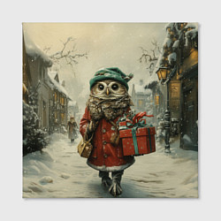Холст квадратный Сова с подарком, цвет: 3D-принт — фото 2