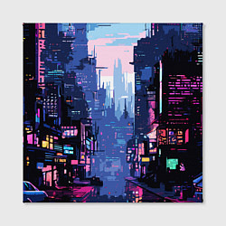 Холст квадратный Киберпанк город розовый, цвет: 3D-принт — фото 2