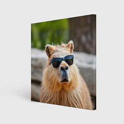 Холст квадратный Модная капибара в темных очках, цвет: 3D-принт