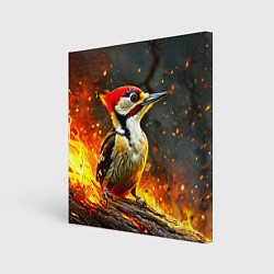 Холст квадратный Дятел в огне, цвет: 3D-принт