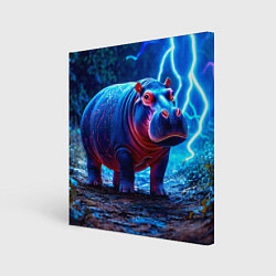 Холст квадратный Бегемот в разрядах молний, цвет: 3D-принт