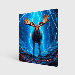 Холст квадратный Лось и молния, цвет: 3D-принт