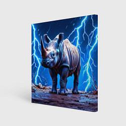 Холст квадратный Носорог в разрядах молнии, цвет: 3D-принт