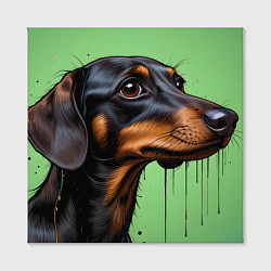 Холст квадратный Такса на зеленом фоне, цвет: 3D-принт — фото 2