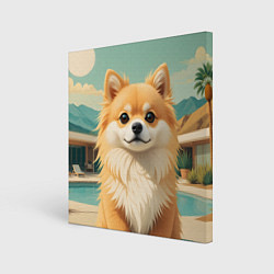Холст квадратный Шпиц и пальмы, цвет: 3D-принт
