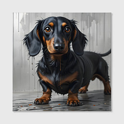 Холст квадратный Такса на сером фоне, цвет: 3D-принт — фото 2