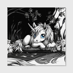 Холст квадратный Белый единорог с голубыми глазами, цвет: 3D-принт — фото 2