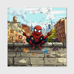 Холст квадратный Маленький человек-паук в городе, цвет: 3D-принт — фото 2