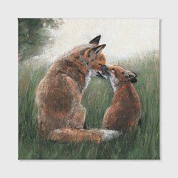 Холст квадратный Лиса с лисёнком, цвет: 3D-принт — фото 2