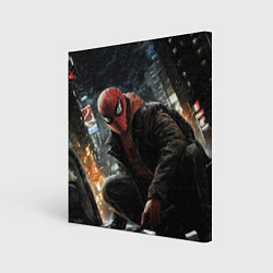 Холст квадратный Человек-паук и поздняя ночь, цвет: 3D-принт