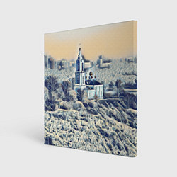 Холст квадратный Храм на фоне современного города, цвет: 3D-принт