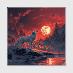 Холст квадратный Белый волк воет на луну, цвет: 3D-принт — фото 2