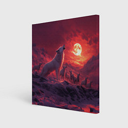 Холст квадратный Белый волк воет на луну, цвет: 3D-принт