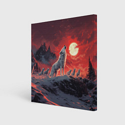 Холст квадратный Волк воет на красную луну, цвет: 3D-принт