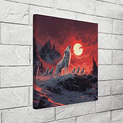 Холст квадратный Волк воет на красную луну, цвет: 3D-принт — фото 2