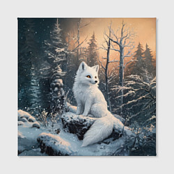 Холст квадратный Белый лисенок в зимнем лесу, цвет: 3D-принт — фото 2