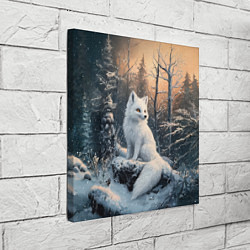 Холст квадратный Белый лисенок в зимнем лесу, цвет: 3D-принт — фото 2