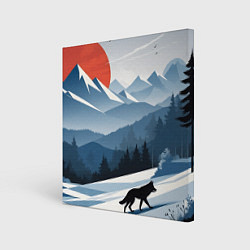 Холст квадратный Лиса в горах, цвет: 3D-принт
