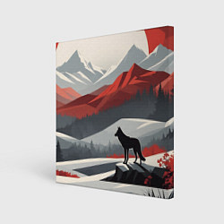Холст квадратный Лиса и красные горы, цвет: 3D-принт