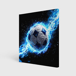 Холст квадратный Футбольный мяч в синем пламени, цвет: 3D-принт