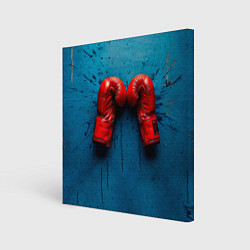 Холст квадратный Бойцовские перчатки на синем, цвет: 3D-принт