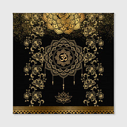 Холст квадратный Лотос мандала и символ Ом с золотыми узорами, цвет: 3D-принт — фото 2