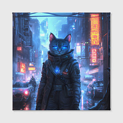 Холст квадратный Кот в стиле киберпанк, цвет: 3D-принт — фото 2