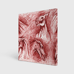 Холст квадратный Черепа лошадей - эскиз, цвет: 3D-принт