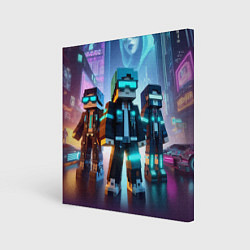 Картина квадратная Minecraft - neon metropolis ai art