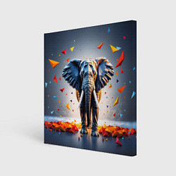 Холст квадратный Геометрический слон и цветные полигоны, цвет: 3D-принт